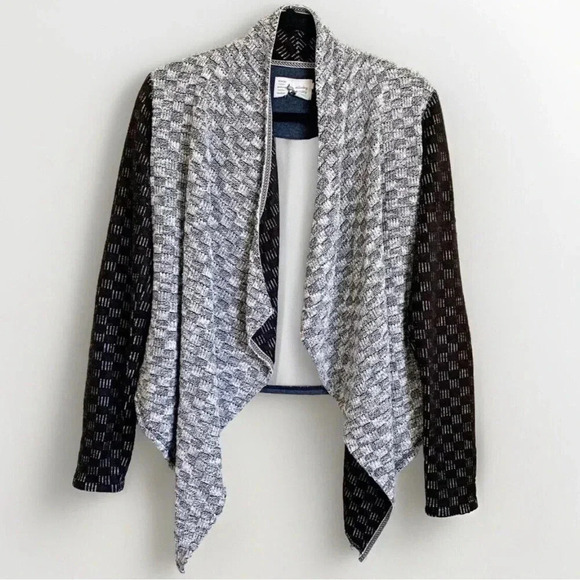 Anthropologie Sweater w Elbow Patches Cardigan Black & White Waterfall Sz Small - Picture 1 of 6